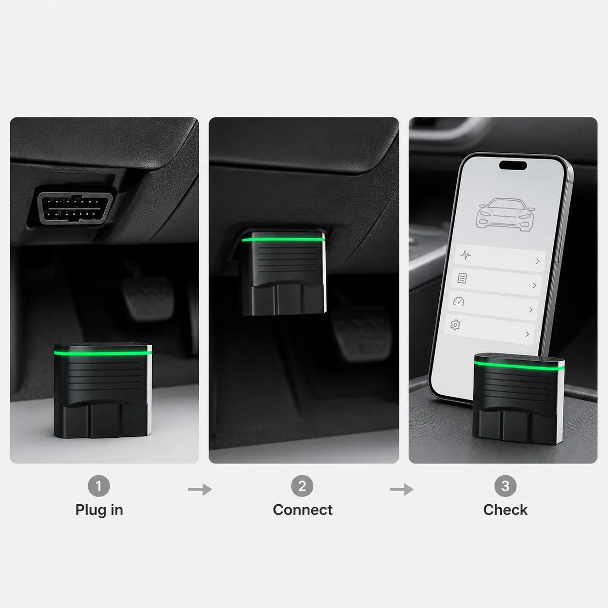 OBDeleven V2 PRO OBD2 Diagnostic Tool setup and use views